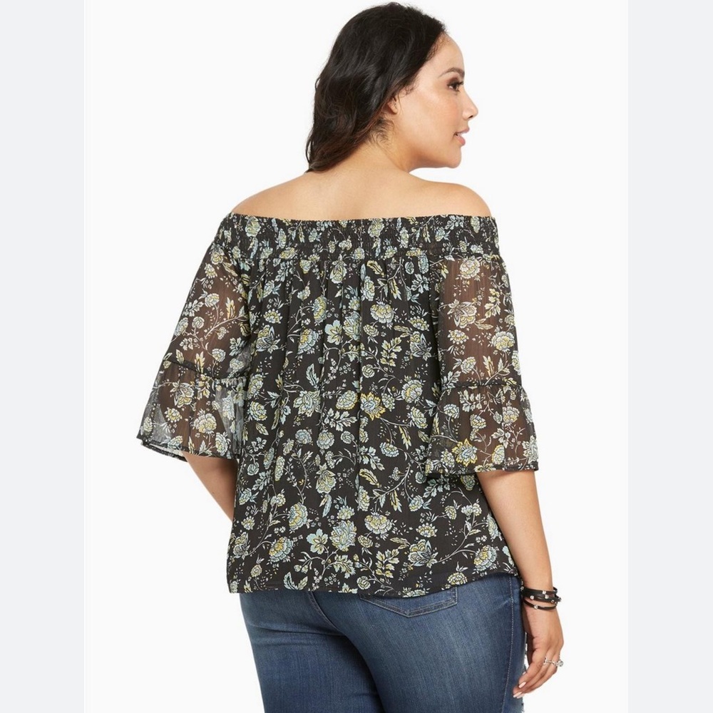 Torrid Women's Floral Print Chiffon Off The Shoulder Top Sz 2